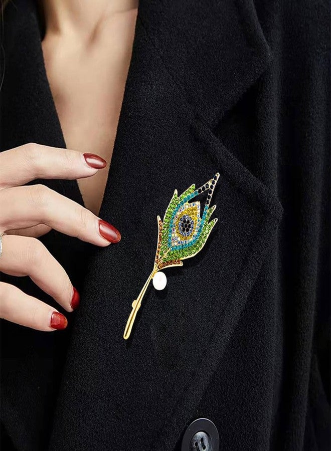 MXUHUI Vintage Peacock Feather Green Rhinestone Brooch Pin - Image 3